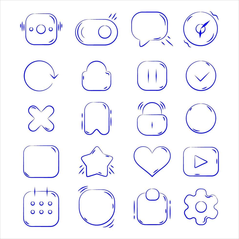 Minimal UI Interface Icons Modern Hand-Drawn Line Set for App Design and Web Development vector