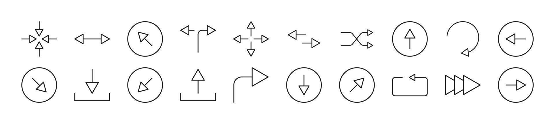 Bundle of linear symbols of arrows. Editable stroke. Linear symbol for web sites, newspapers, articles book vector