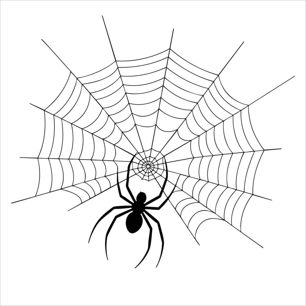 Scary Halloween element set with spiderwebs, spiders, and webs in hand drawn line art style. Perfect for horror decorations and spooky party visuals. vector