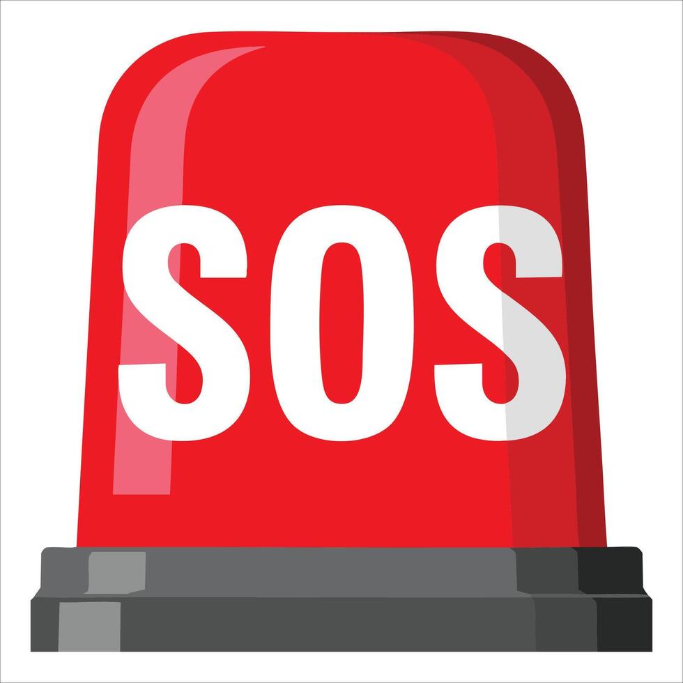Emergency siren icon in flat style, red SOS flashing light isolated on white, ideal for alert signals and emergency services graphics vector