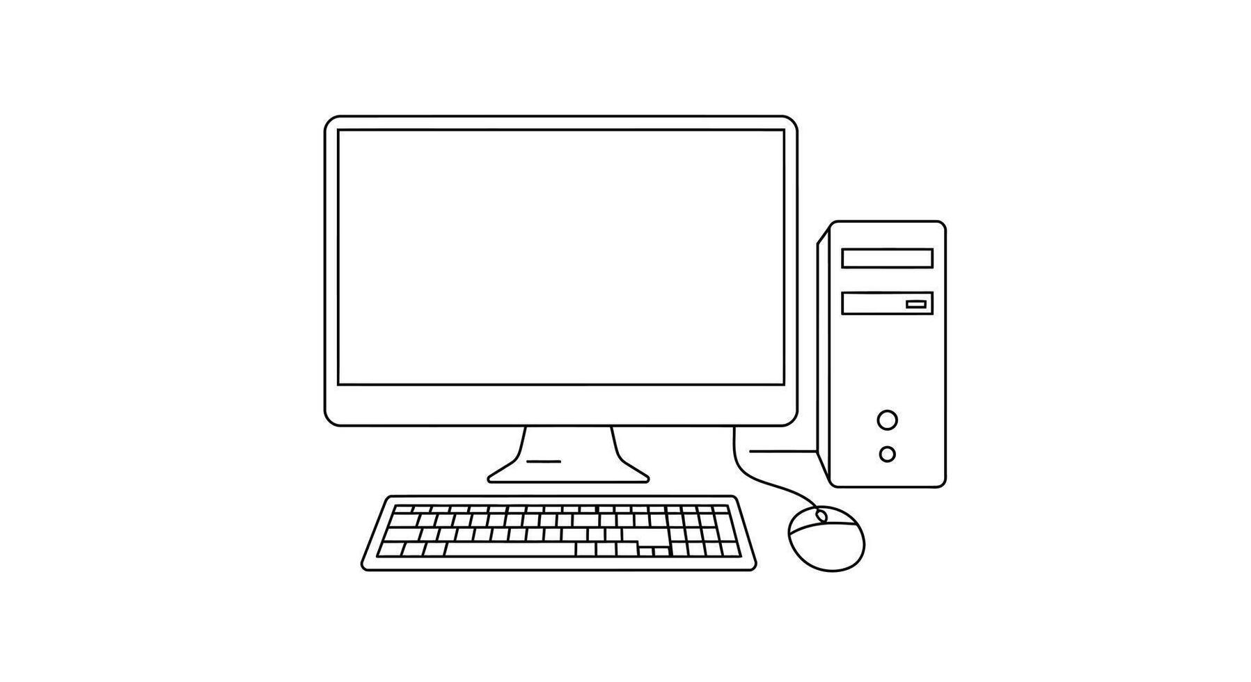 Computer Desktop Setup Line Drawing vector