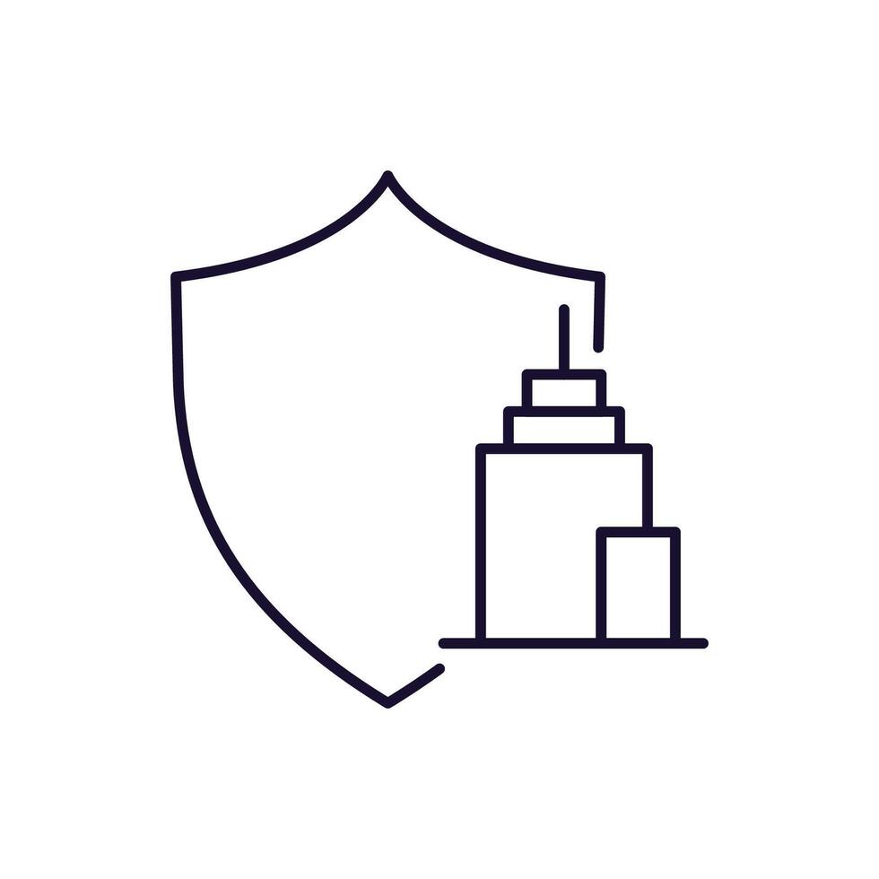 Skyscraper with Shield Outline Symbol for Graphic and Web Design, Apps, Adverts, Various Cards vector