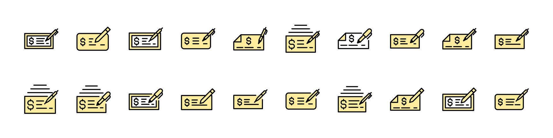 Simple Linear Filled Color Icon of Bank Check. Minimalistic Linear Pictogram for Web and Graphic Design, Apps, Banners, Social Network and Cards vector