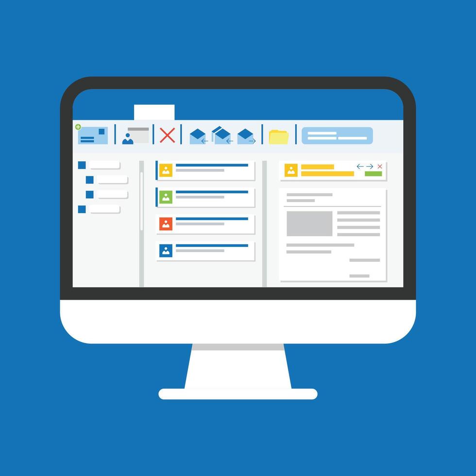 Email client software on a computer screen flat icon. business concept. inbox in email. send message to client. vector