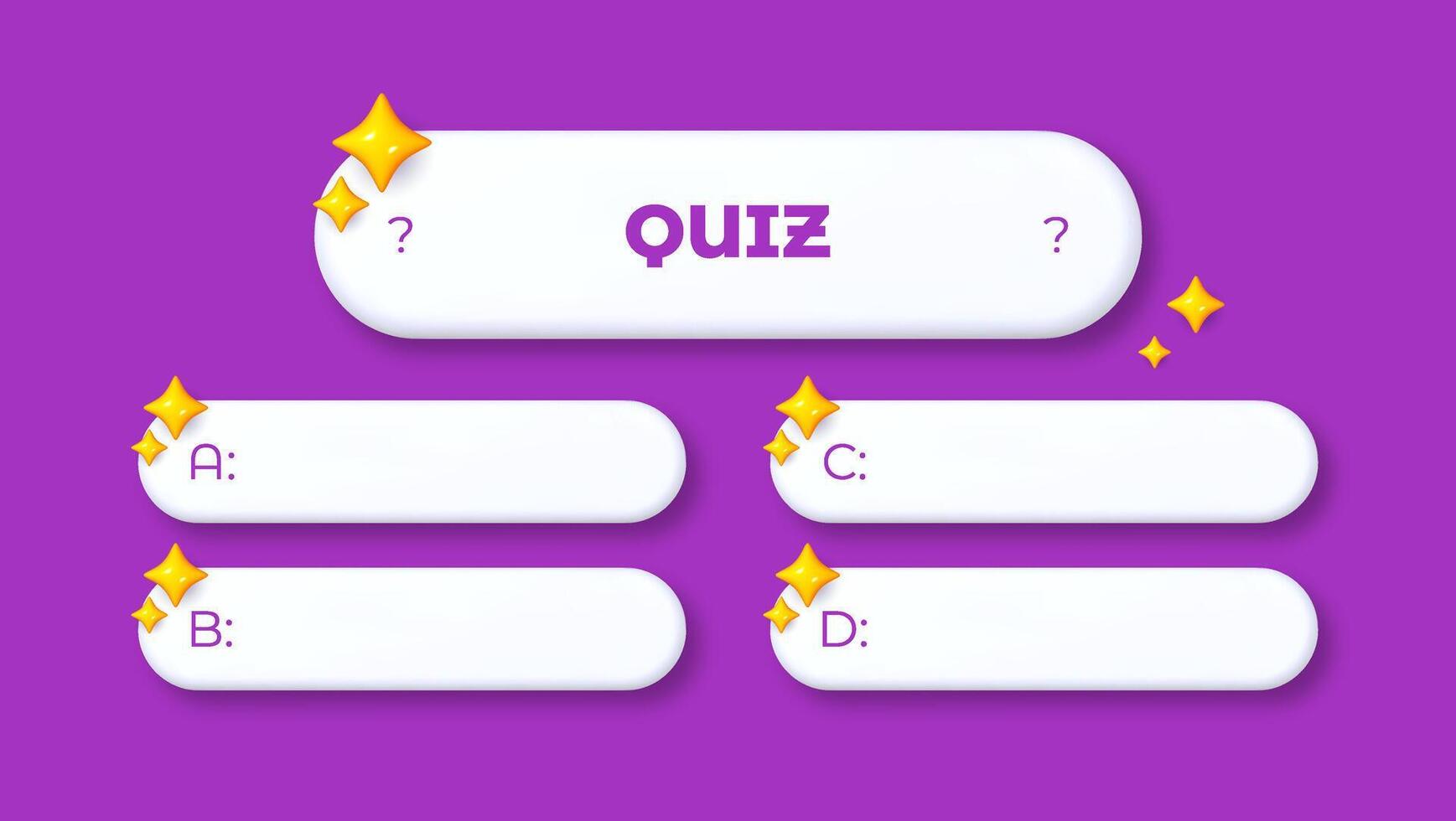 Modern 3D quiz template layout. Banner design for trivia games, multiple choice questions, or educational content. Stylish interface in contemporary style. vector