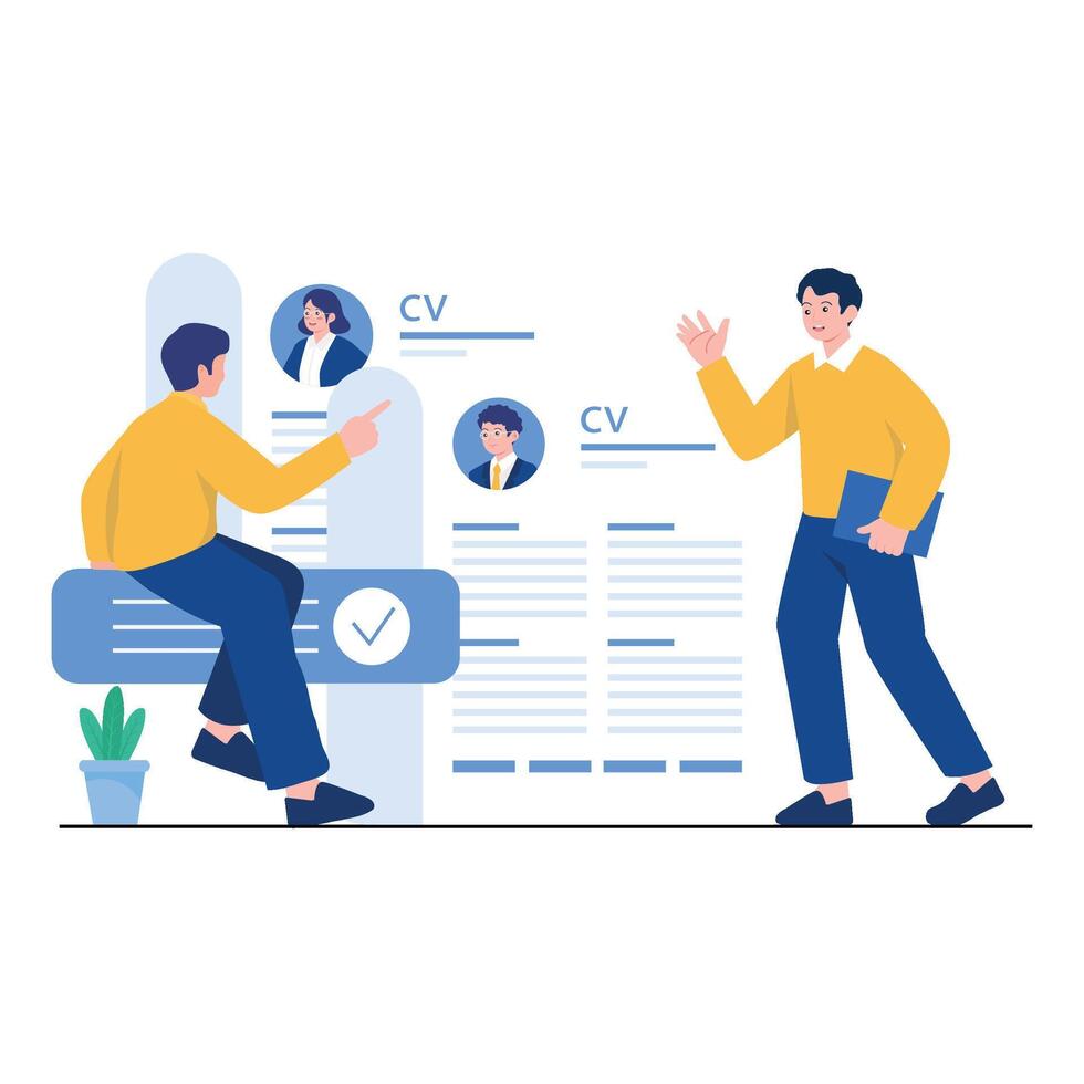 Two people discussing CVs and job applications vector