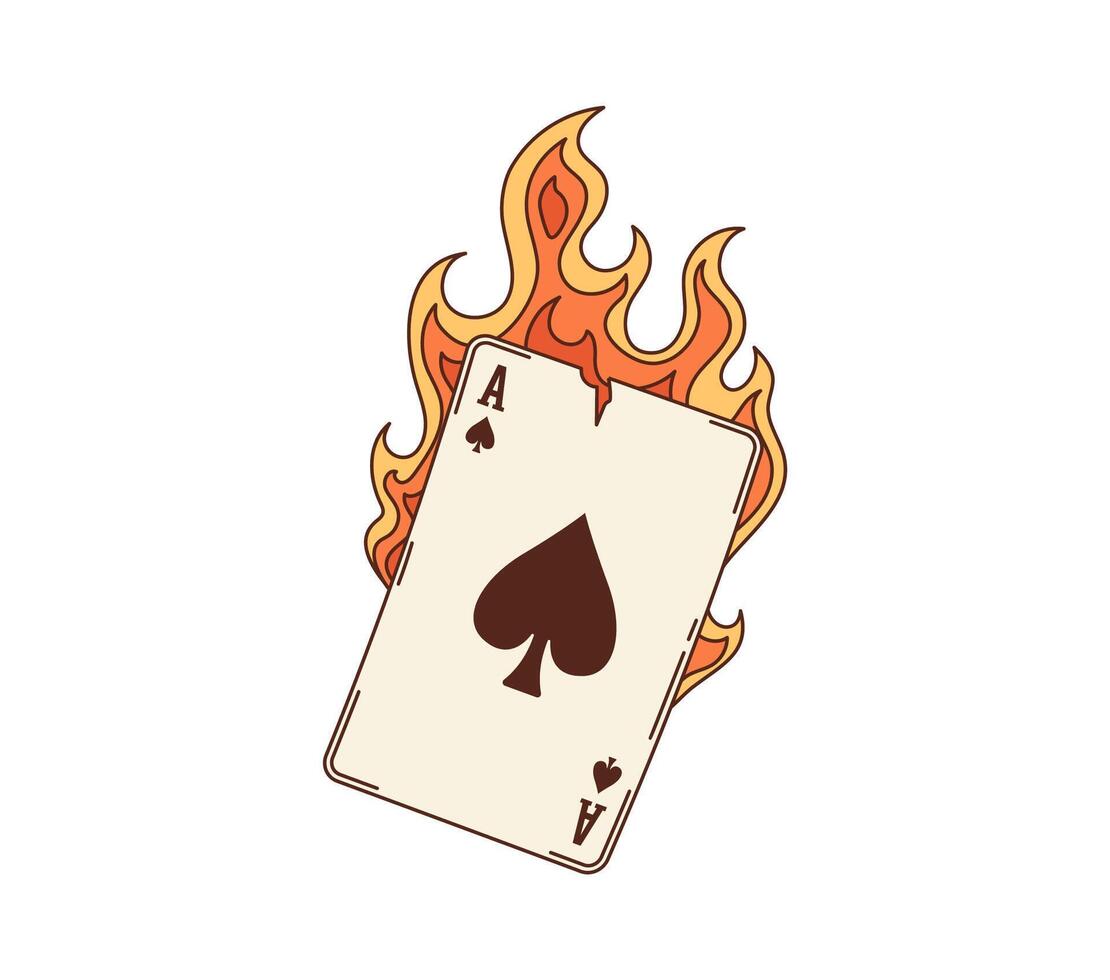 Burning ace of spaces playing card groovy object vector