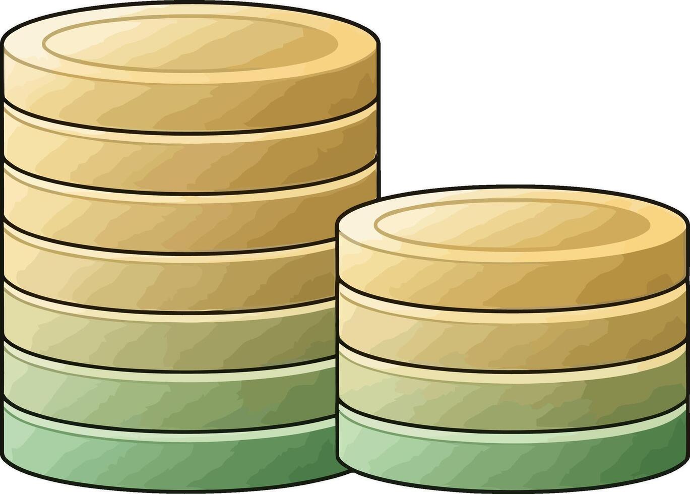 Two Stacks of Cylindrical Objects with Layered Color and Black Outlines vector