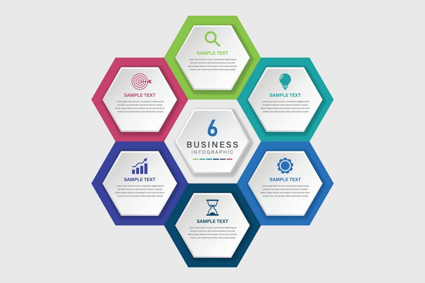 Infographic label design diagram with hexagons template design and 6 options or steps. Can be used for process diagram, presentations, workflow layout, banner, flow chart, info graph. vector