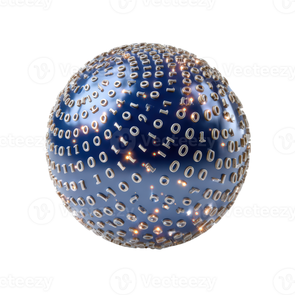 Digital Globe with Binary Numbers Representing Data Connectivity png