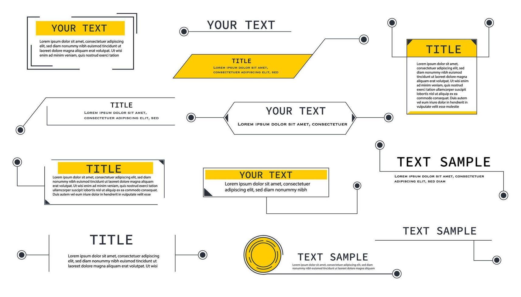 Text box frame, set title callout tech hud border menu, modern line interface board. Set game elements, web design template for text, banner. vector