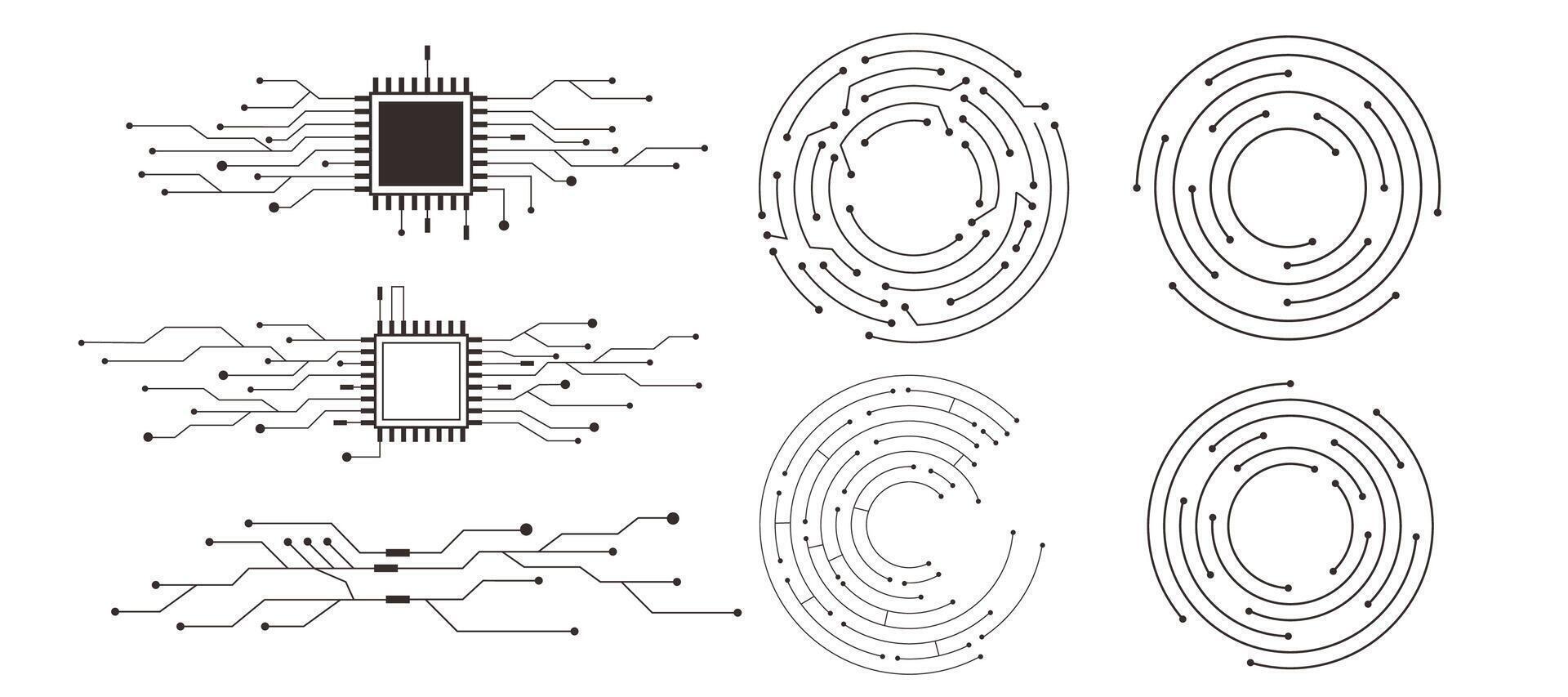 Circuit board circle line dots connection. Motherboard electronic technology data, electrical board, cpu. Innovative Electronic Network. Technology background, design elements vector