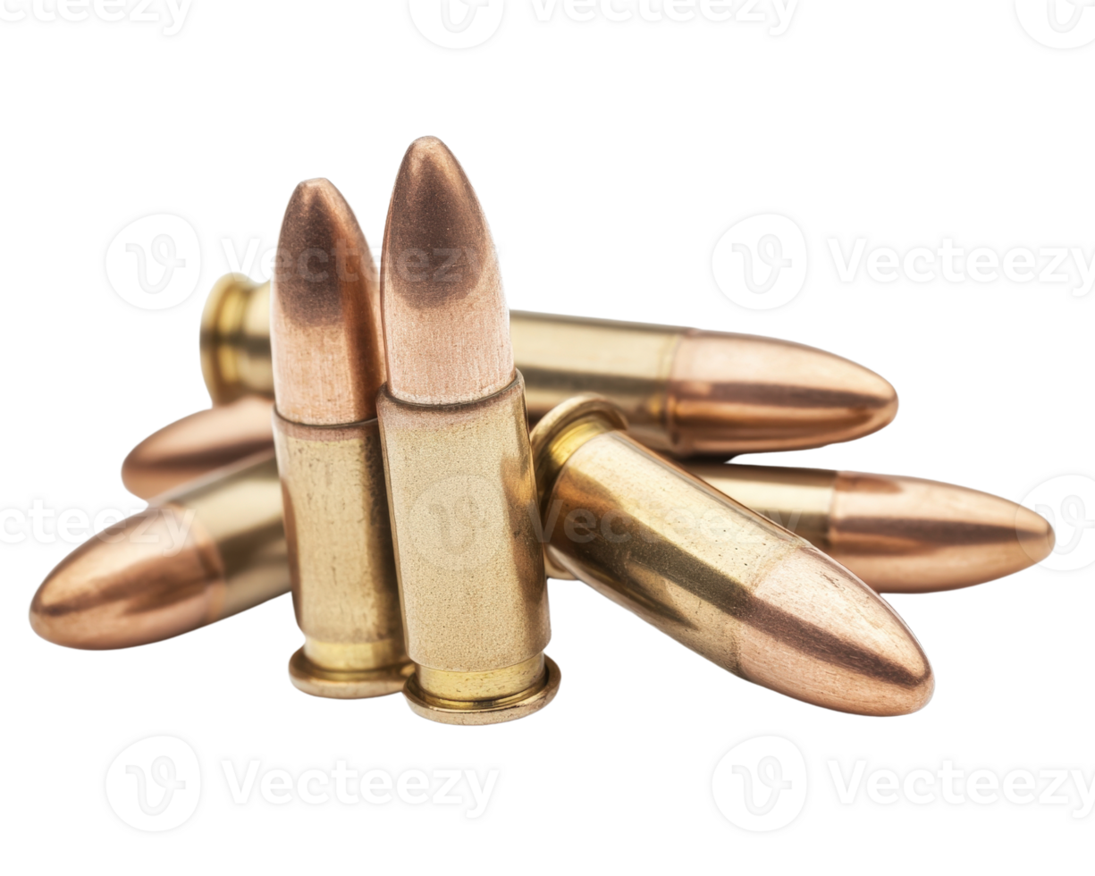 close up view of several bullets stacked together, showcasing their metallic casings and pointed tips. image highlights details of ammunition, emphasizing its design and craftsmanship png