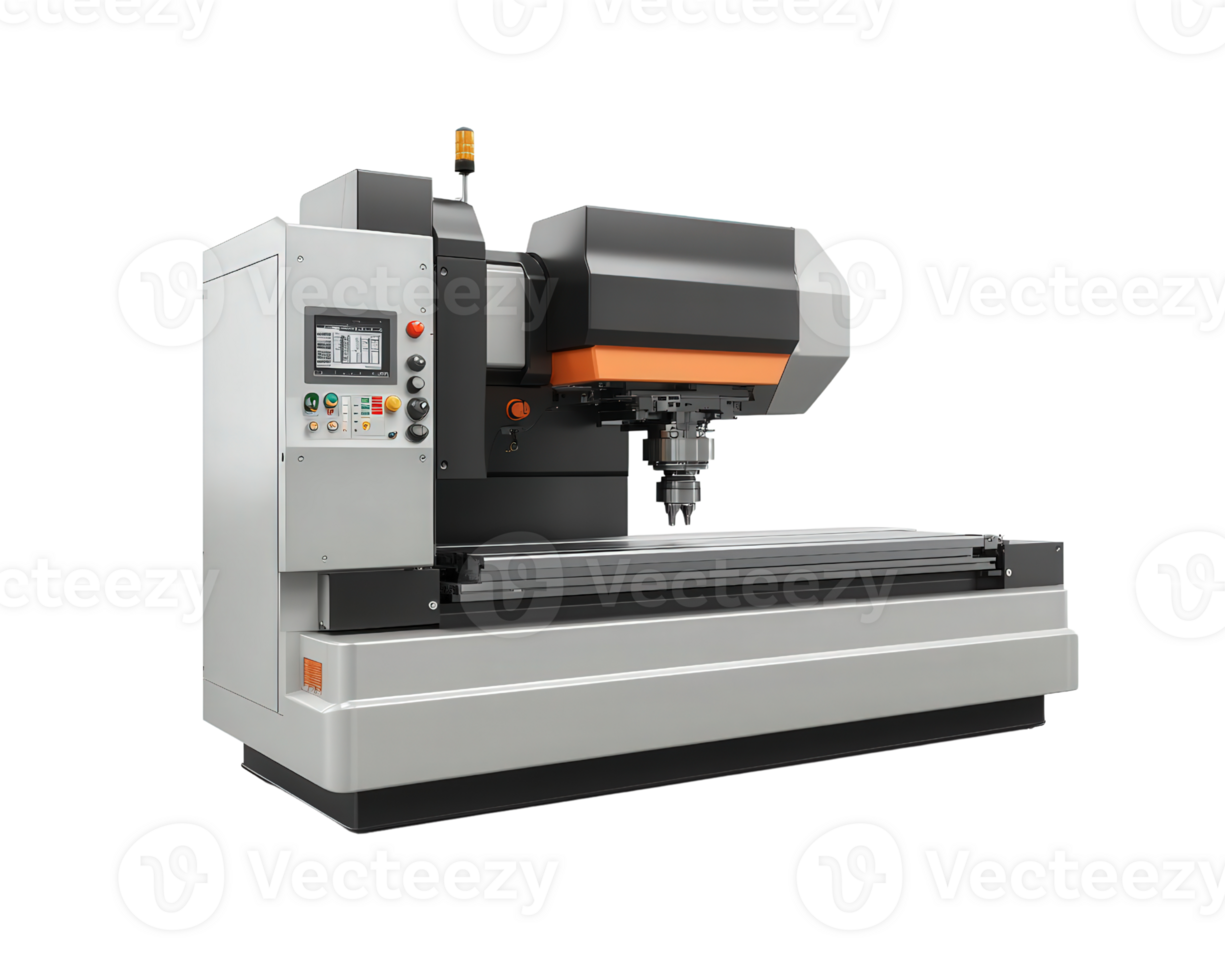 High precision CNC milling machine with advanced control panel and robust design, ideal for industrial applications and metalworking tasks png