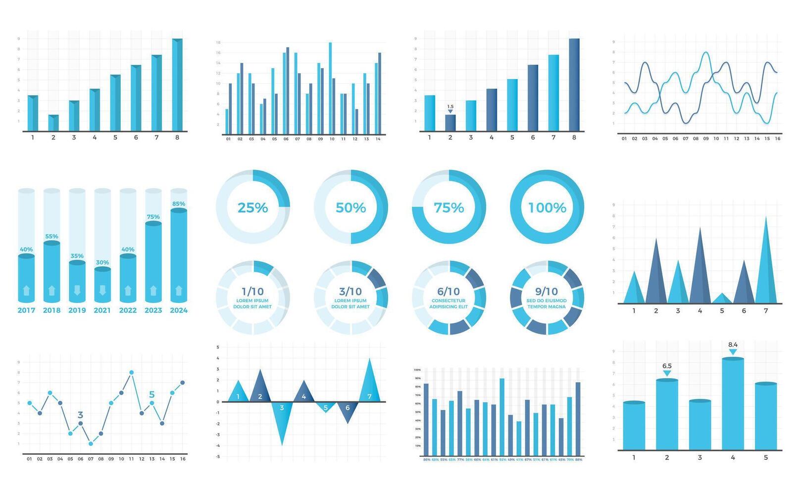 Collection of various statistical charts vector