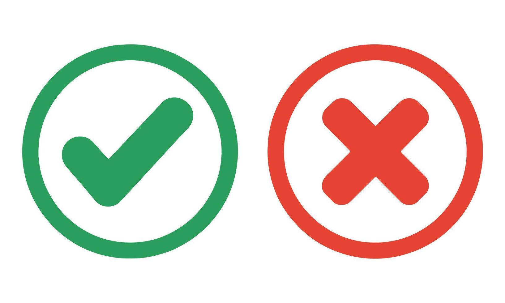Check Mark Green Circle and Cross Mark Red Circle on White Background Icons vector