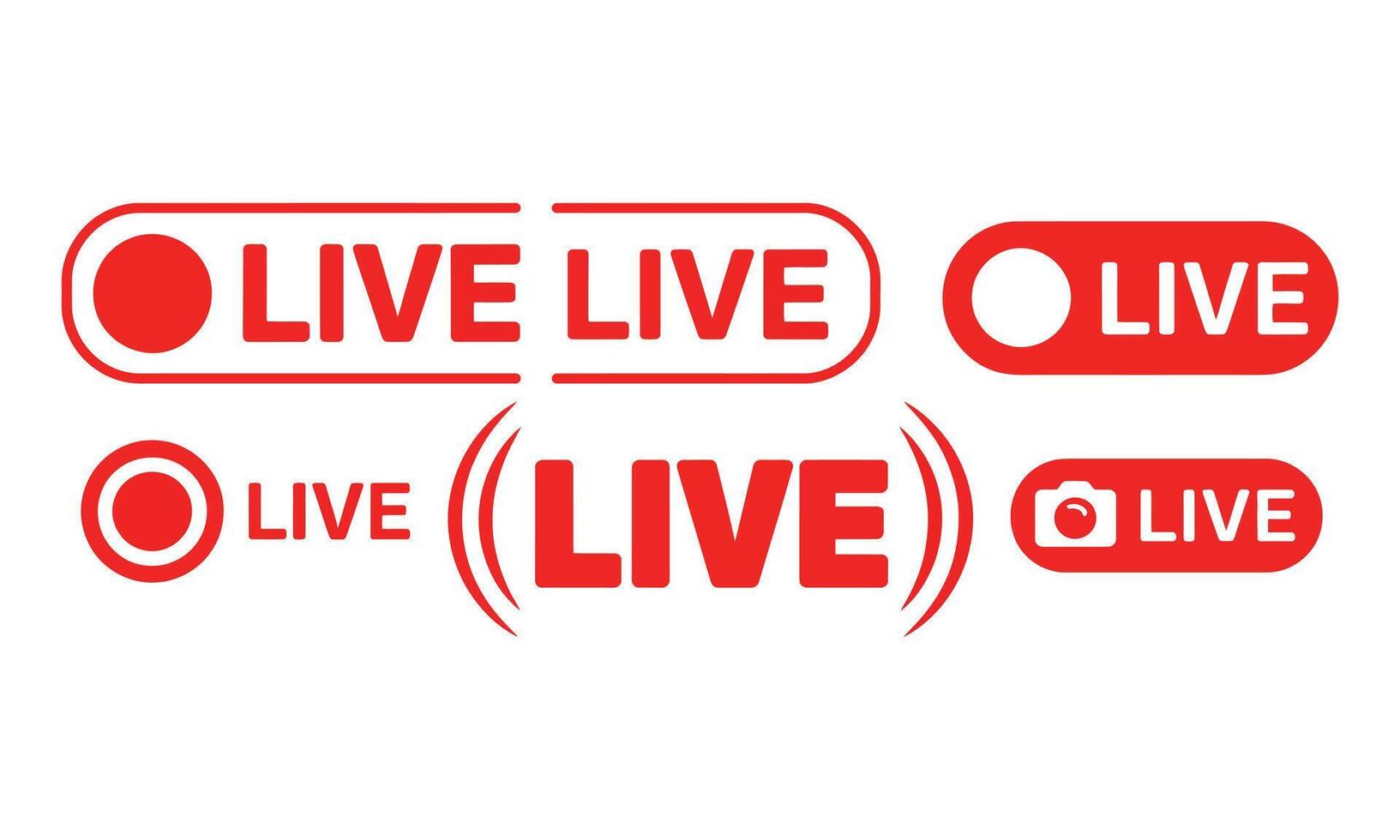 Red Live Stream Icons on White Background, Broadcast Button Symbols, Streaming Element vector