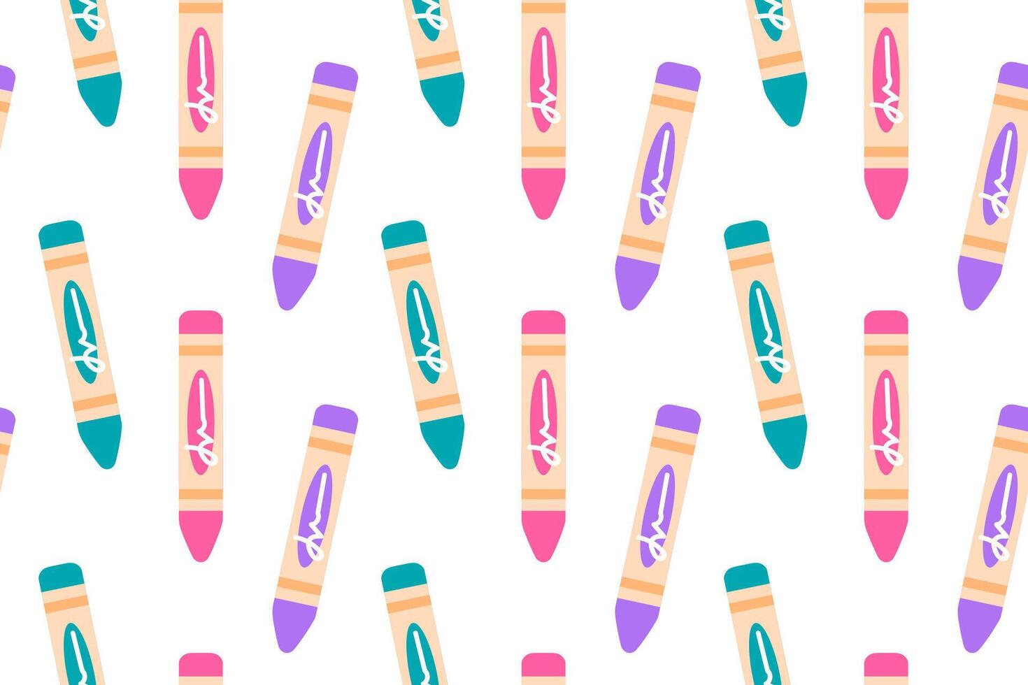Playful repeating pattern with pink, purple, and teal crayons in diagonal layout vector