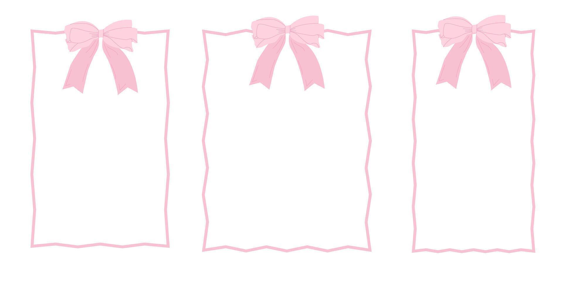 a set of simple flat-style frames with a bow. Design of cards and invitations. Romantic decor vector