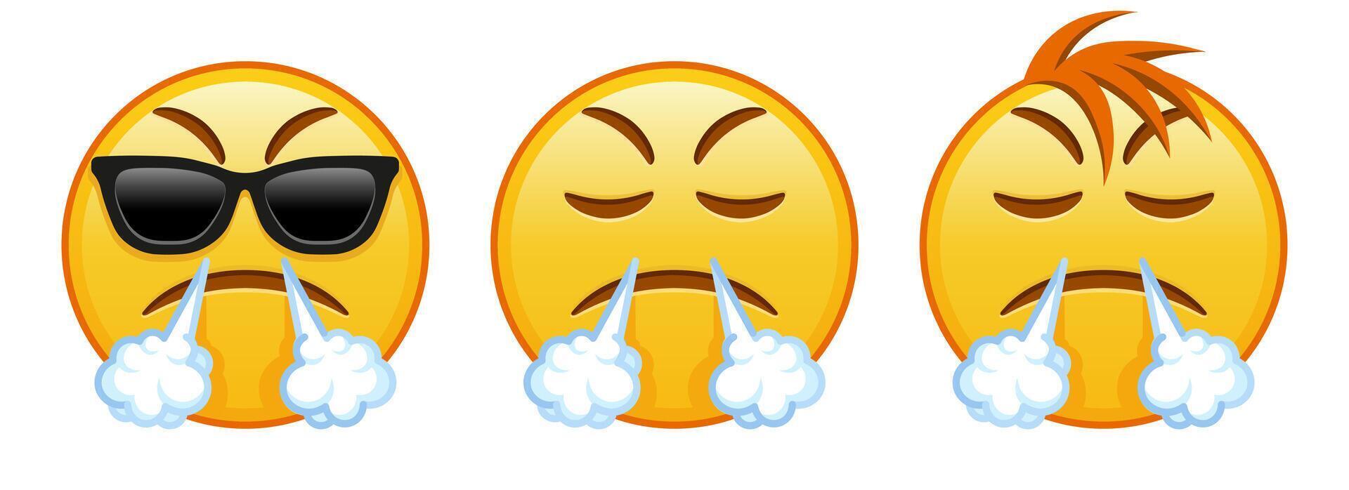 Set of three emoji face with an expression of displeasure vector