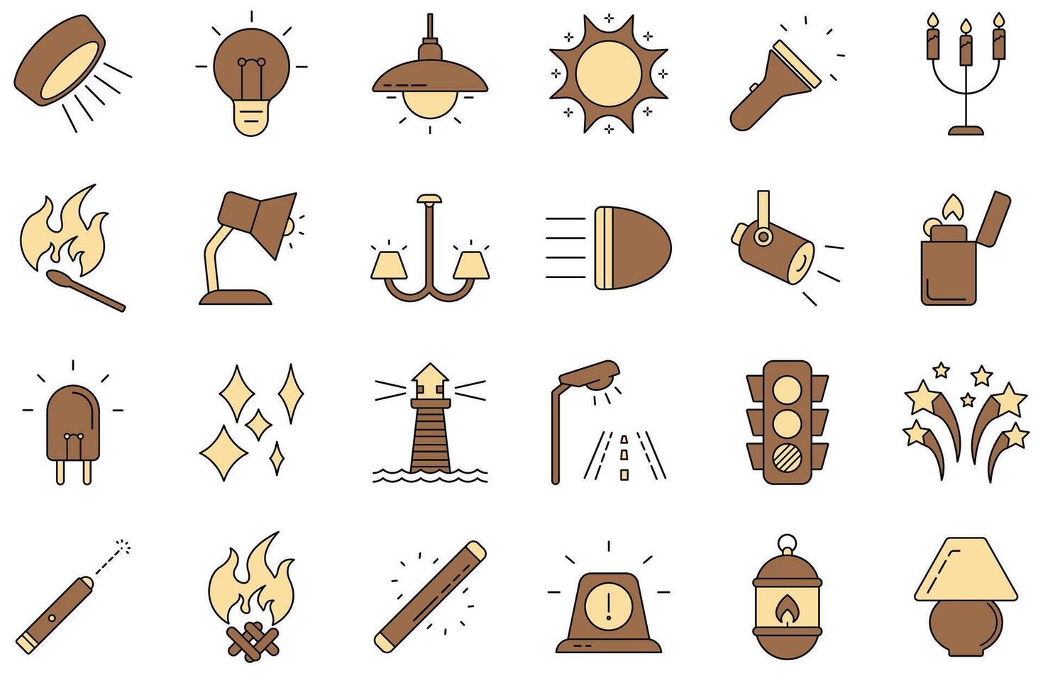 Light icons . Set of editable stroke icons.Set of Light vector