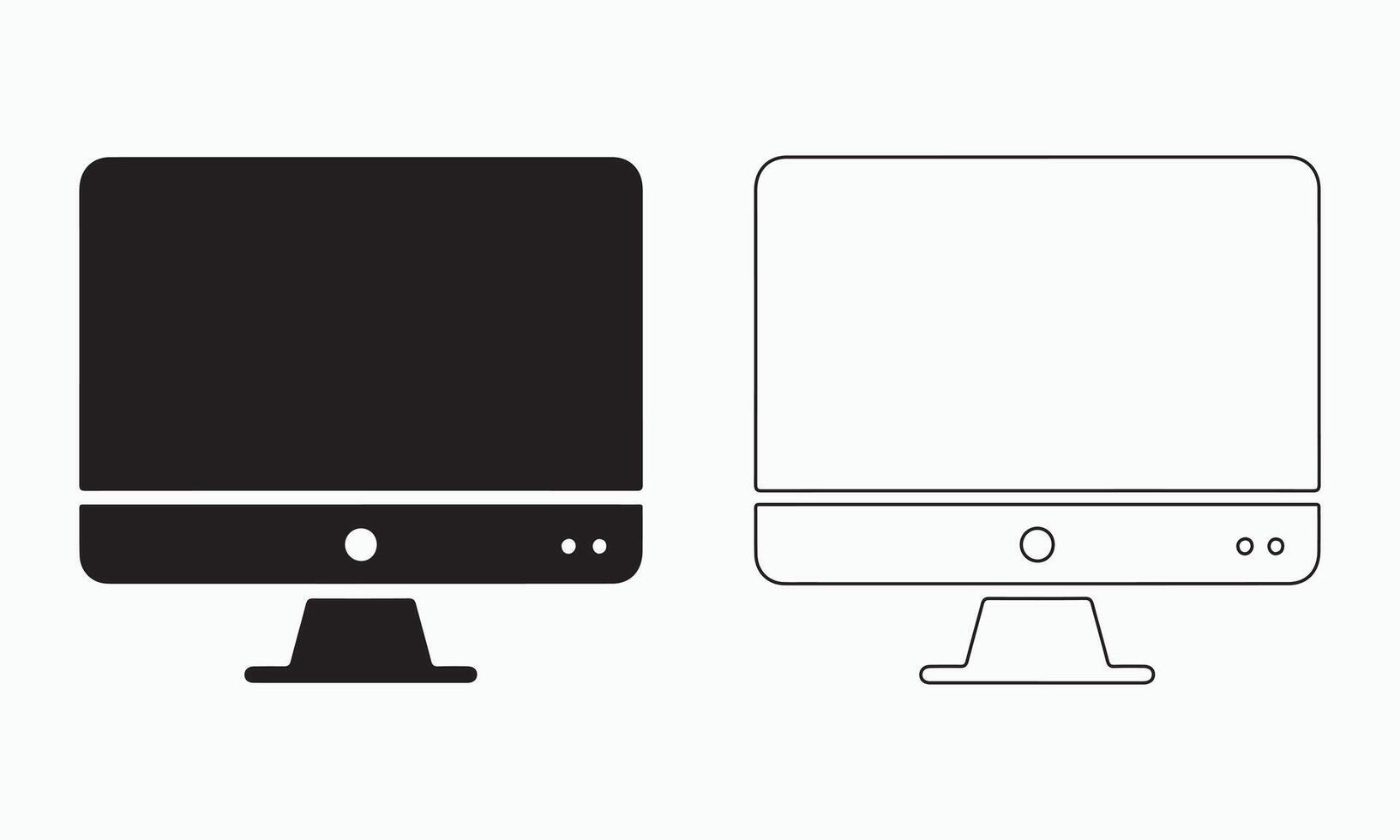 a Computer Monitor in Solid and Outline Styles icons vector