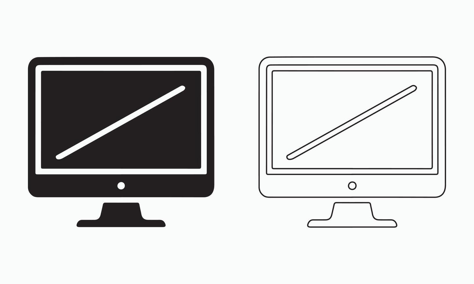 un computadora monitor en sólido y contorno estilos vector