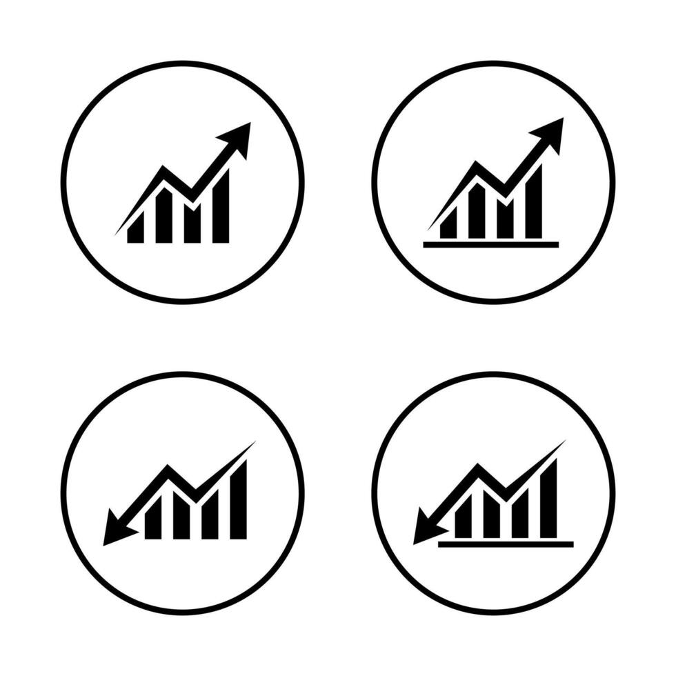 Business growth and decline icon in circular outline. Up and down trend chart symbol. Increase and decrease bar graph concept vector