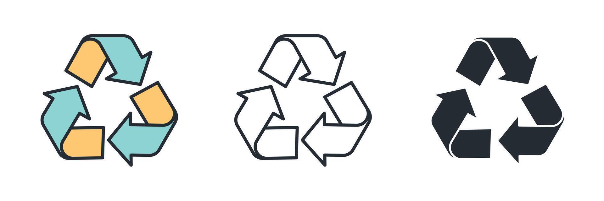 The universal recycling symbol with three chasing arrows. Represents the reduce, reuse, recycle loop and environmental action. vector
