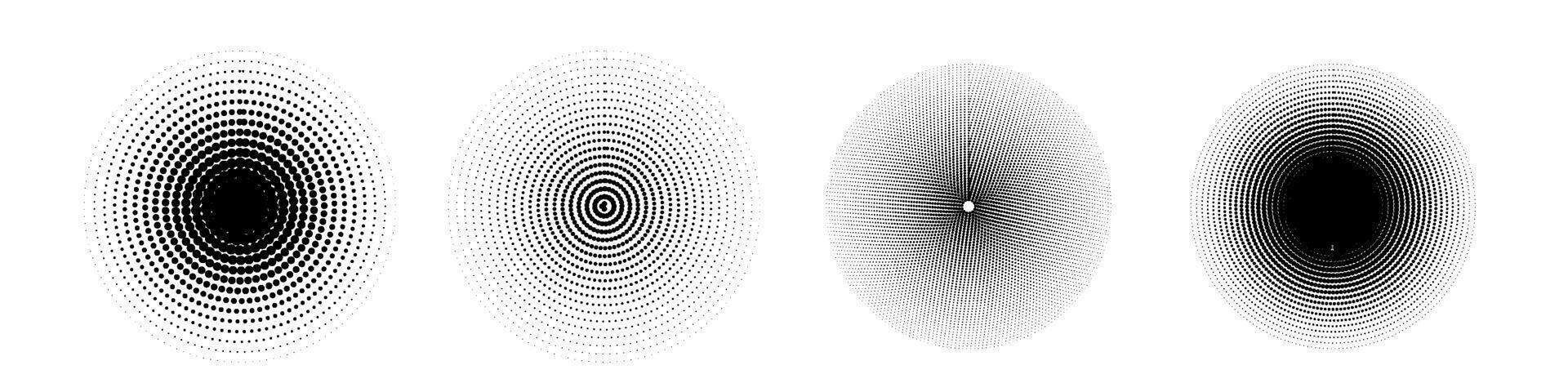 Set of Halftone circle dotted circularly distributed. Abstract dots logo emblem design element. Round elements using random halftone circle dot texture. Half tone circular background pattern. vector