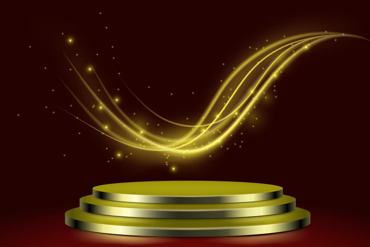 Pedestal with Golden Steps in Yellow Tones Featuring Airflow and Bokeh s with dynamic air currents and soft glowing bokeh for an ethereal, luminous composition vector