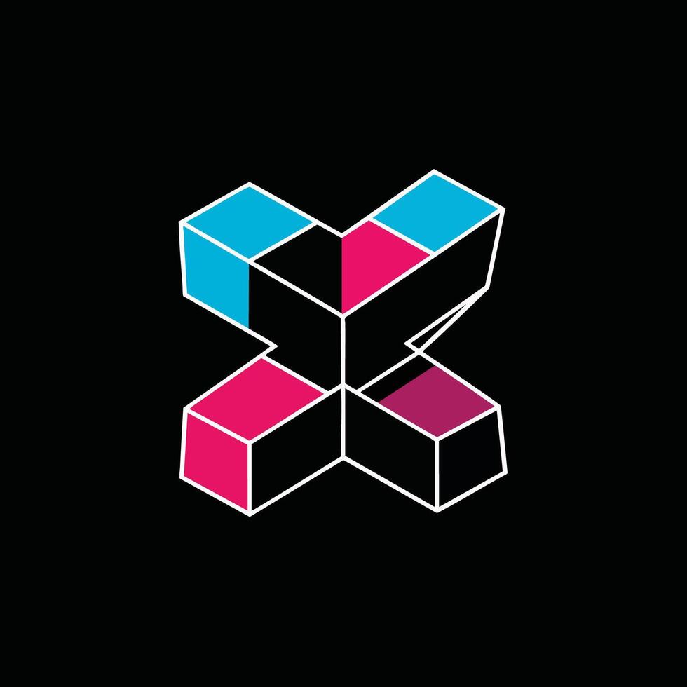 Abstract Colorful Geometric X Shape with 3D Cubes. vector