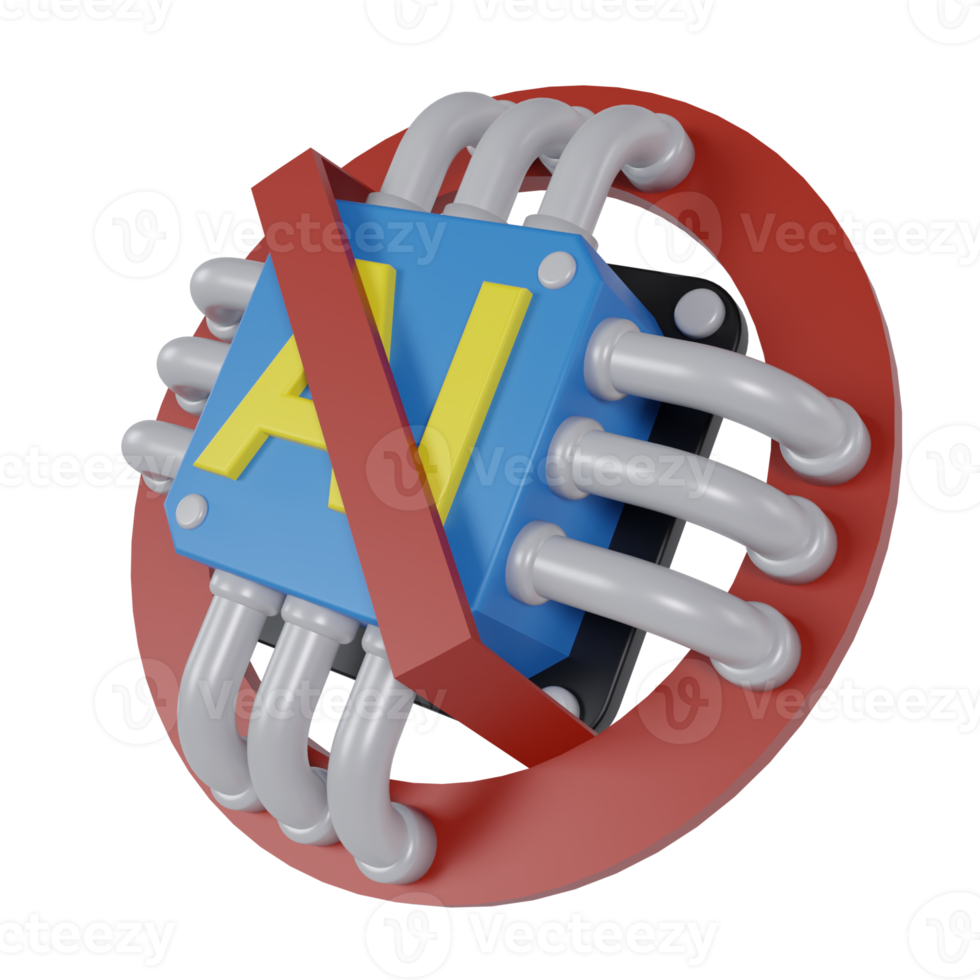 3d render of AI chip with prohibited symbol. concept of stop or prohibition using ai png
