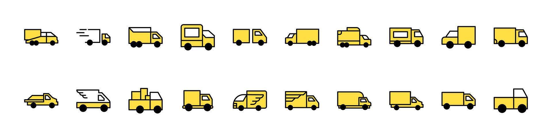 Simple Linear Filled Color Icon of Yellow Van. Minimalistic Linear Pictogram for Web and Graphic Design, Apps, Banners, Social Network and Cards vector