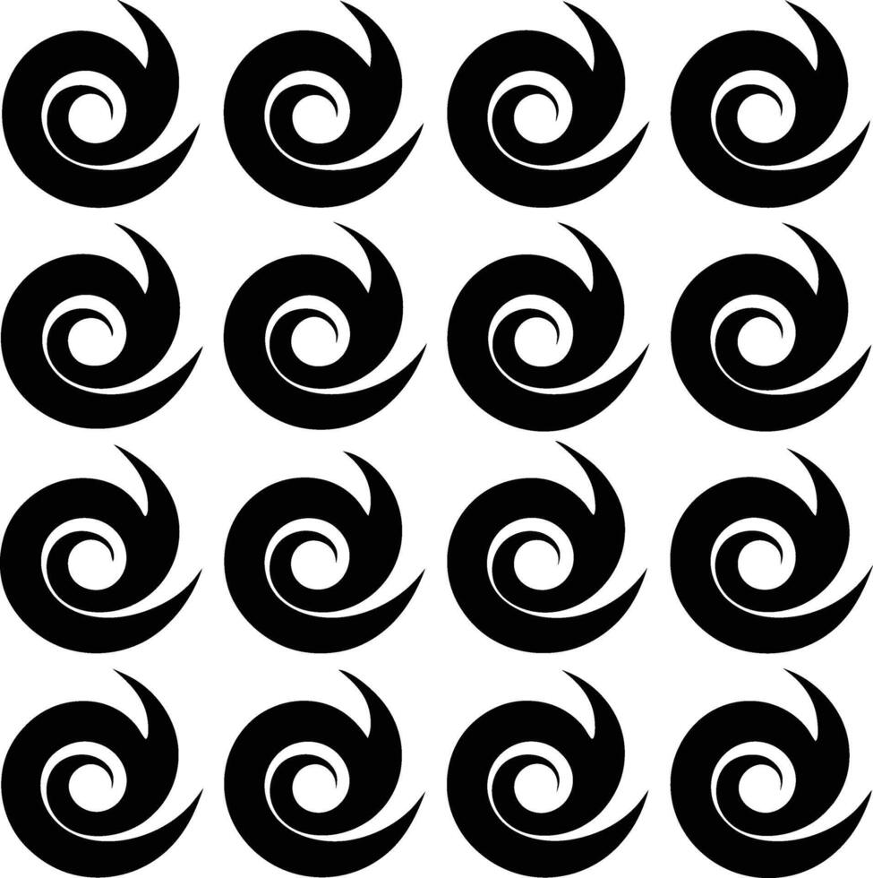 Seamless pattern of sharp-tip swirl elements in bold silhouette style vector