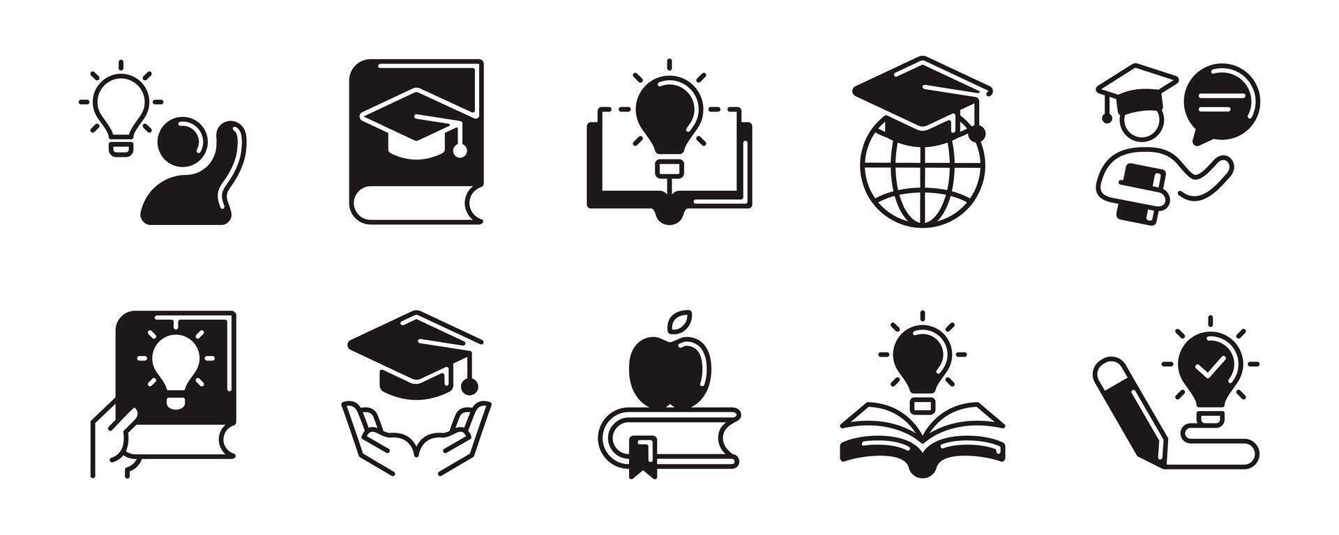 knowledge achievement icon set smart innovation book thinking light bulb creative idea brainstorm signs with unique style design for web and app vector