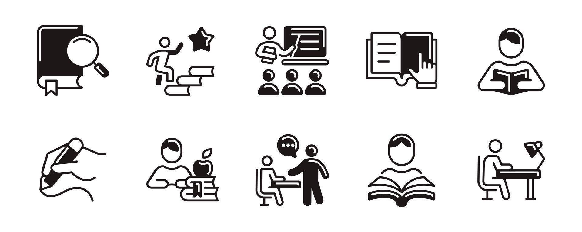read and learn study icon set education student learning online course reading research school work signs unique style illustration for web and app vector