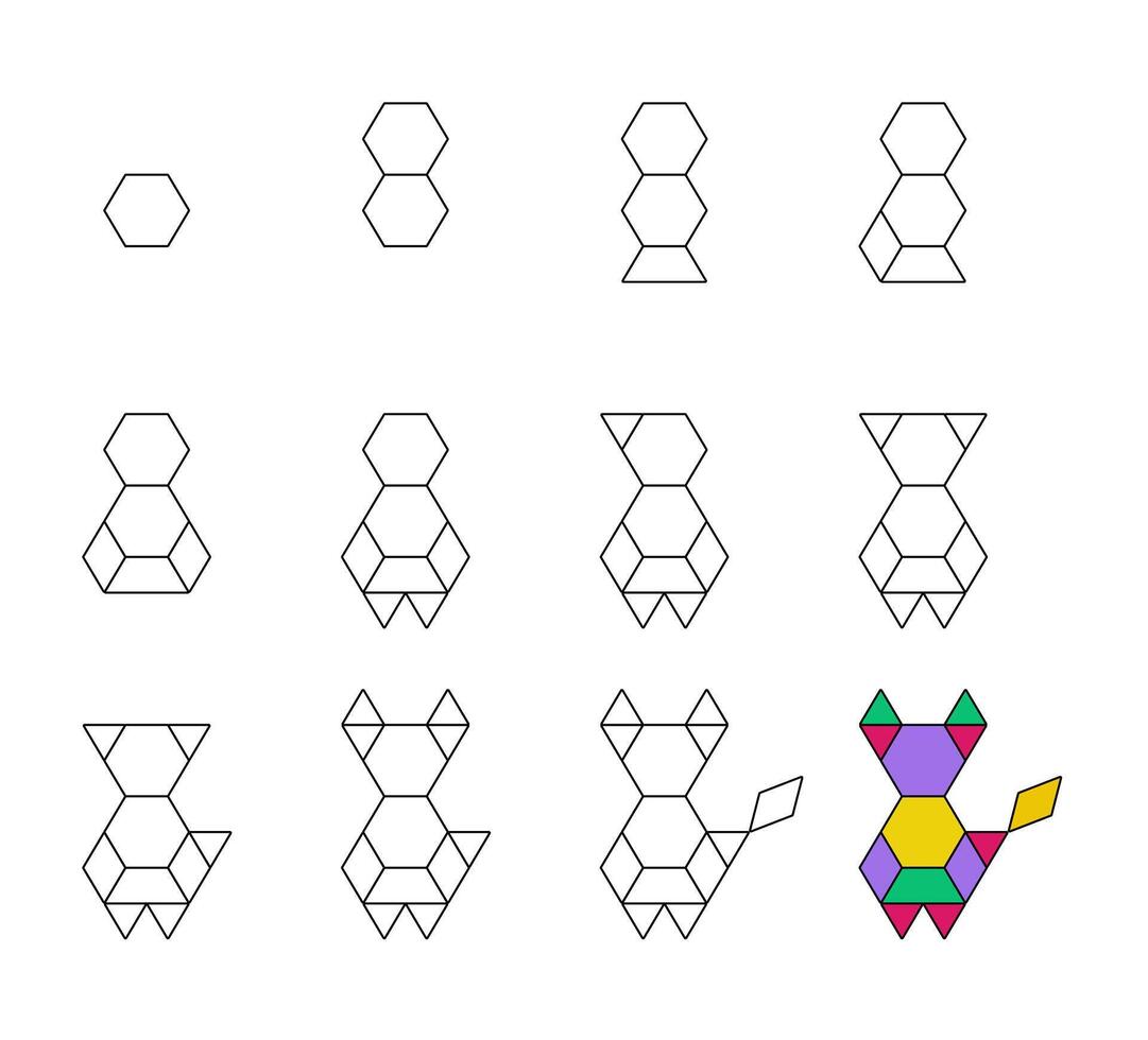 How to draw step by step Worksheet easy guide to drawing cartoon animal. Developing kids skills for drawing and coloring. vector