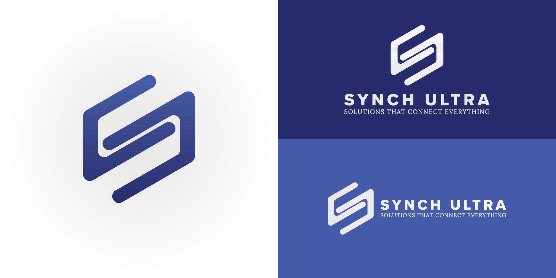 An inventive SU monogram symbolizes a technology and software company. The emblem's clean, interconnected design represents seamless unity, modern solutions, and digital security. vector