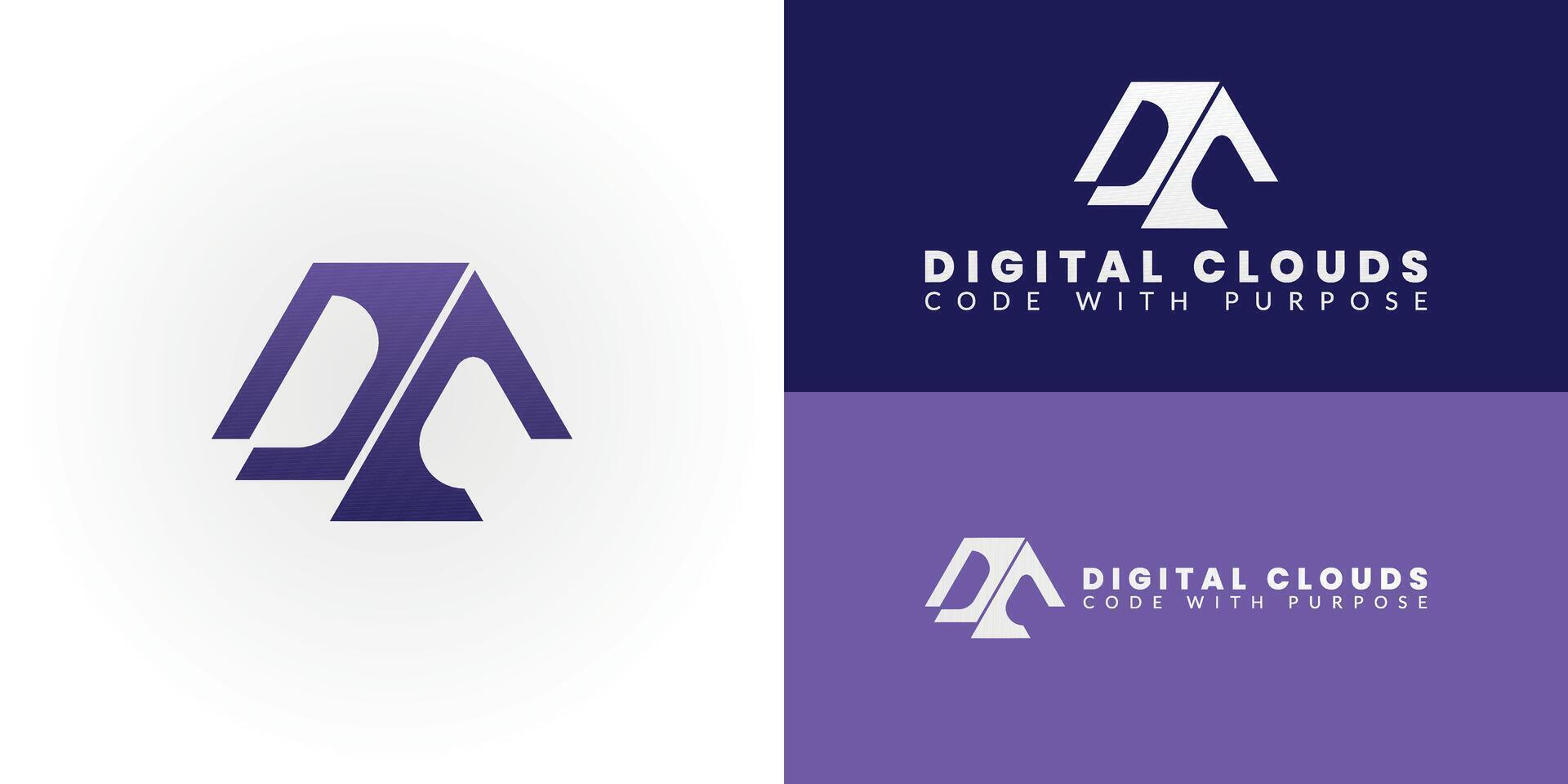 A modern monogram logo for a software development company, incorporating the letters DC into a cohesive geometric emblem. The design is sleek, professional, and dynamic. vector