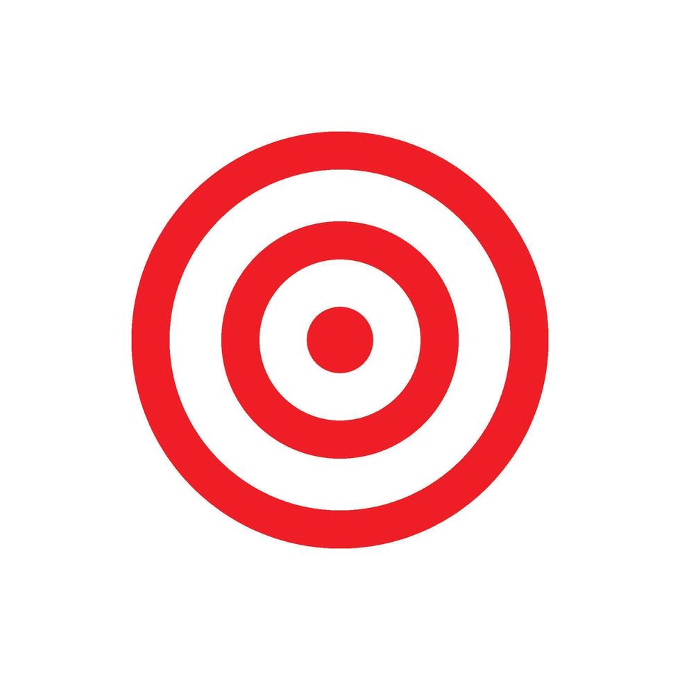 A red line art icon of a bullseye target with multiple concentric circles, representing a classic shooting target. vector