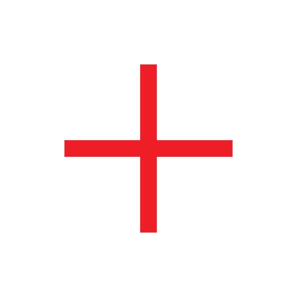 A red line art icon of a simple plus sign, often used as a minimalist crosshair or an indicator for addition. vector