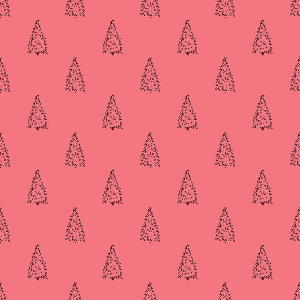 sketch print Seamless pattern with geometric minimal scandinavian Christmas tree doodle for decorative print, wrapping paper, greeting cards and fabric vector
