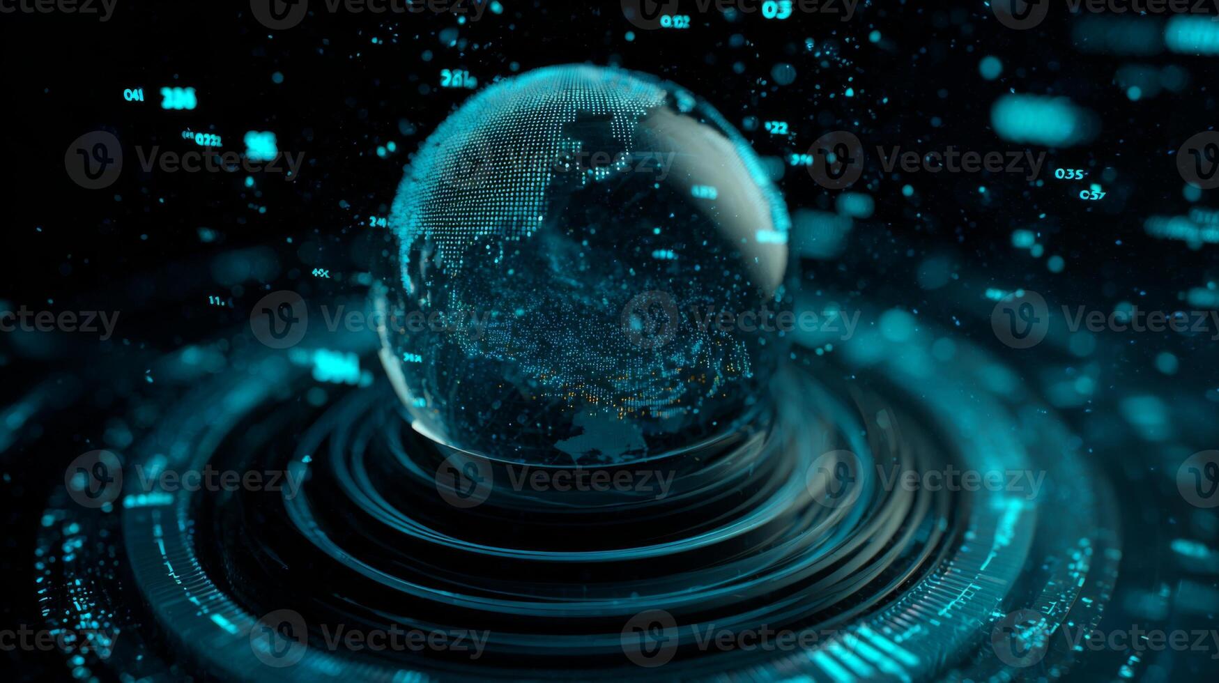 Abstract representation of a futuristic globe with data visualization and digital effects in vibrant colors photo