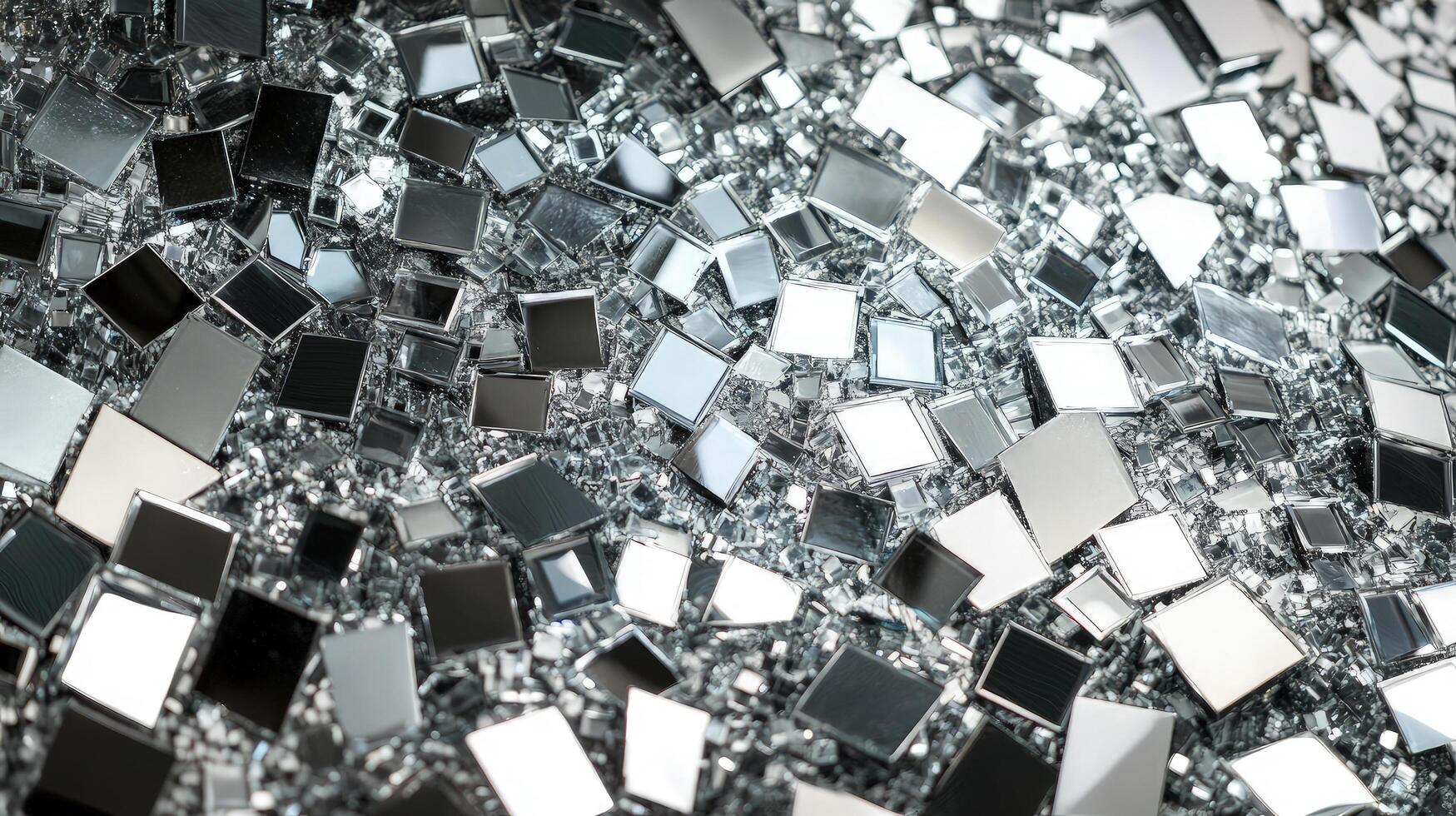 A multitude of reflective silver squares form an endless pattern, creating an abstract texture photo
