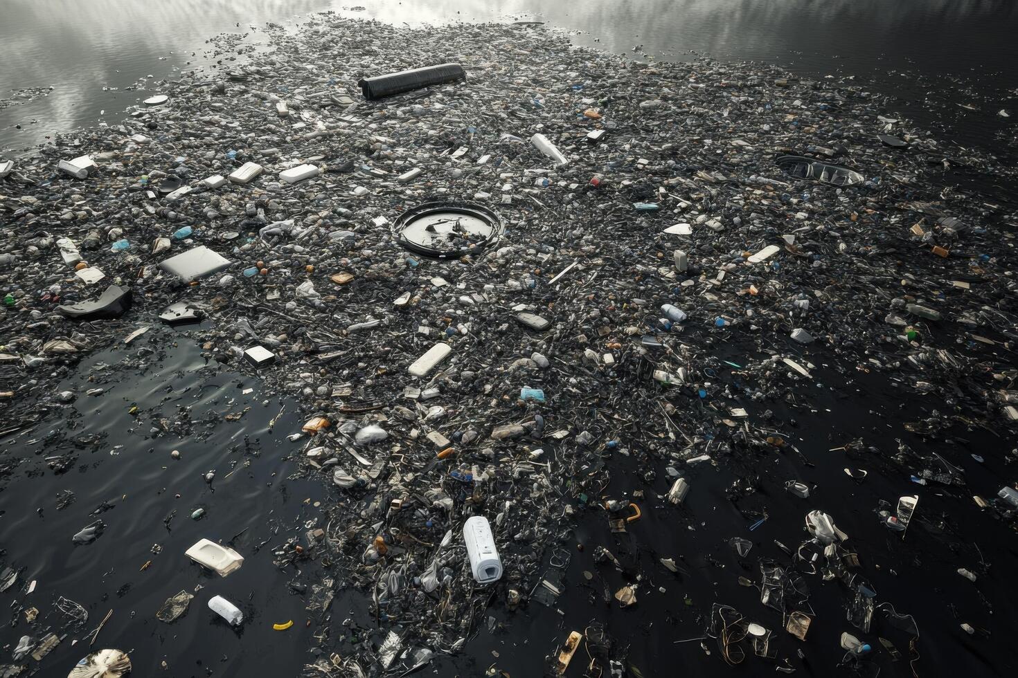Garbage floating in the ocean photo