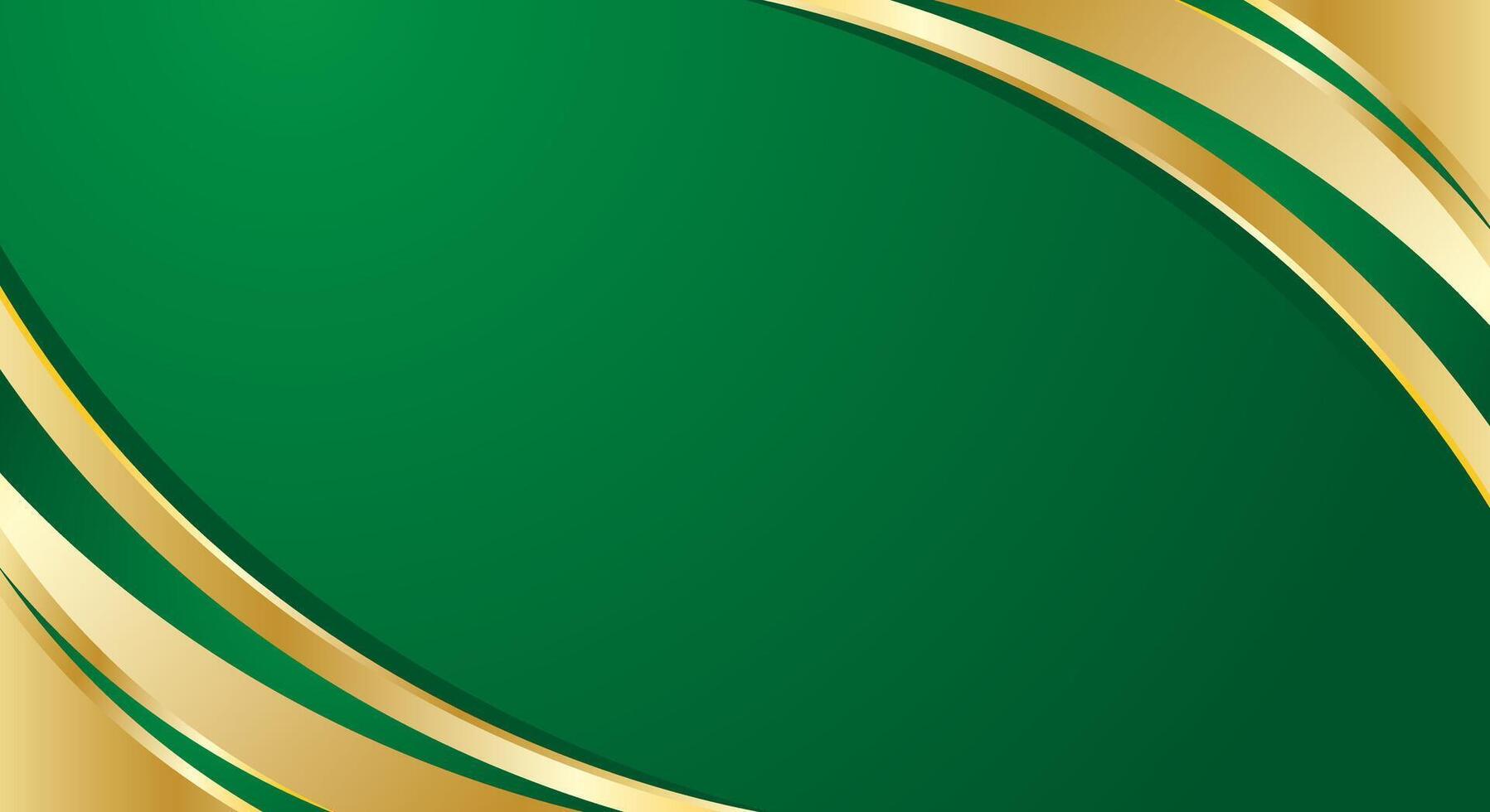 Green gradient background with gold abstract curve corner border vector