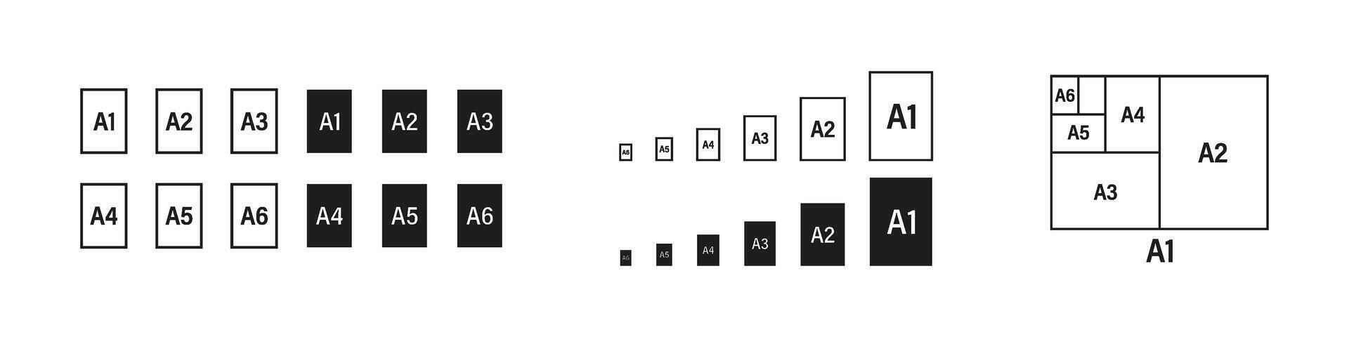 Paper format size set. Letter sheet sizes, a1, a2, a3, a4. vector
