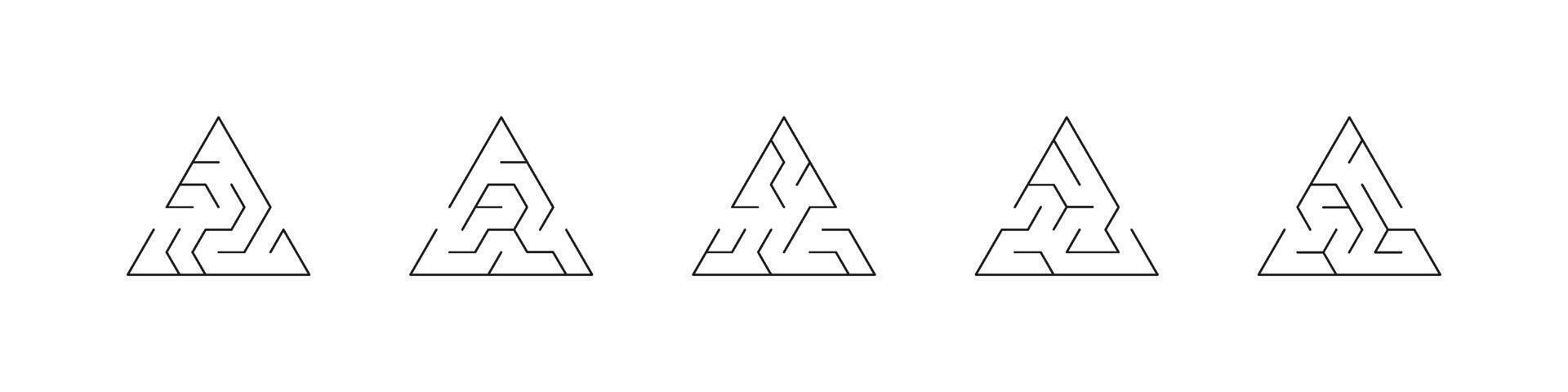 Maze labyrinth icon set. Path solution logic game symbols. vector