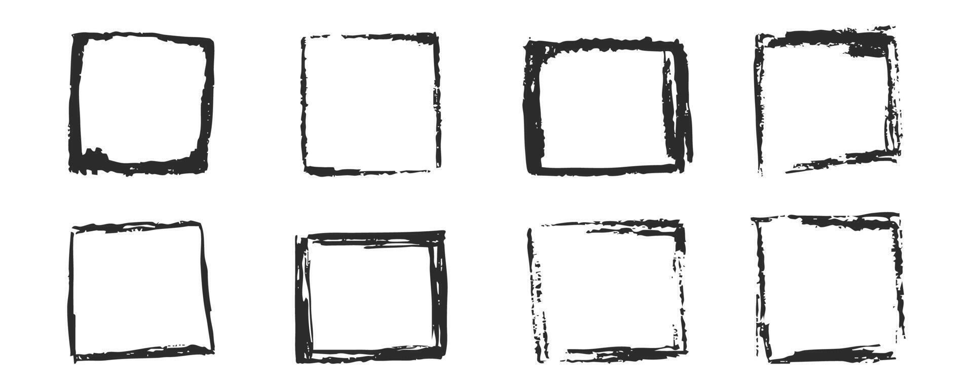 Rectangle frames set with textured edges, paint brush ink graffiti splatter and stencils border. Retro scribble abstract shape. vector